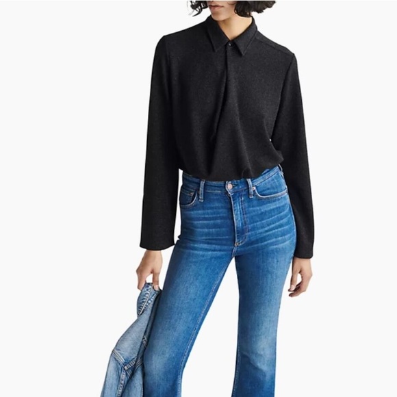NEW Rag & Bone Lilith Metallic Blouse Top in Black - Size S - Picture 6 of 11
